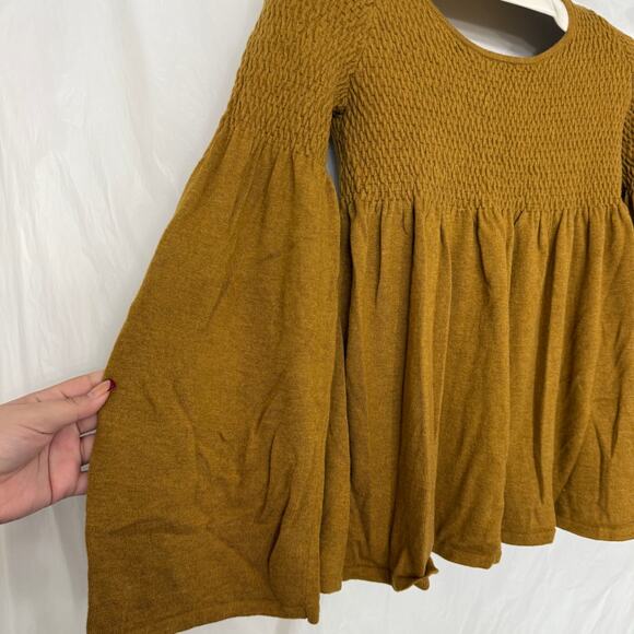 Anthropologie Knitted Knotted Long Bell Sleeve Top Mustard Yellow Women's Small - Picture 3 of 6